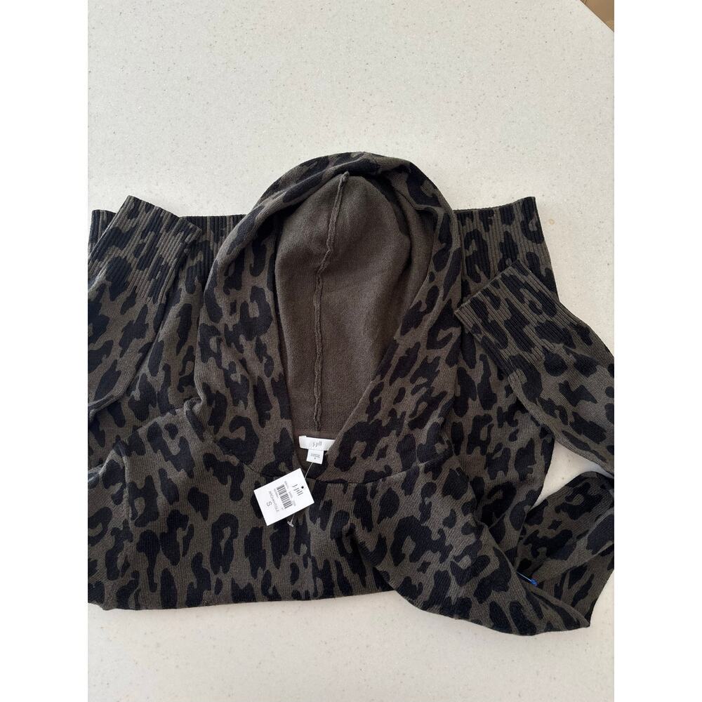 J.Jill Leopard Print Hooded Sweater Women Brown Black Lightweight Knit Pullover - Picture 8 of 12
